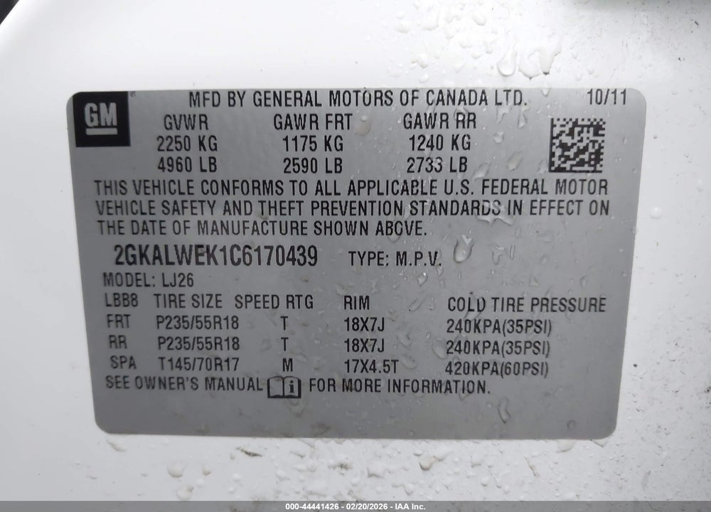 2012 GMC TERRAIN SLT-2 VIN: 2GKALWEK1C6170439