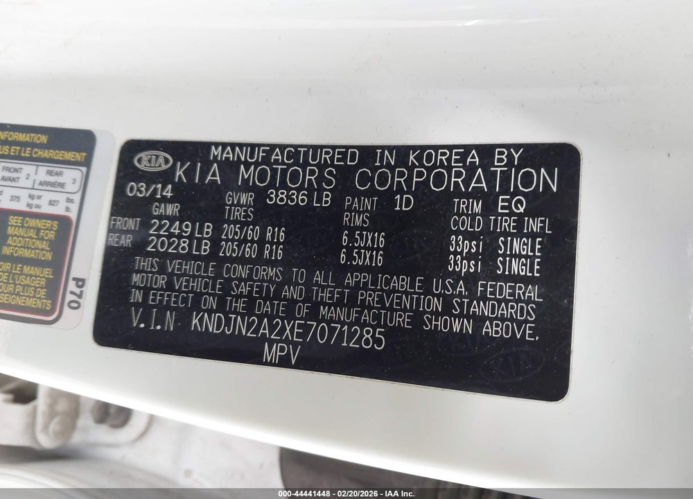 2014 KIA SOUL VIN: KNDJN2A2XE7071285
