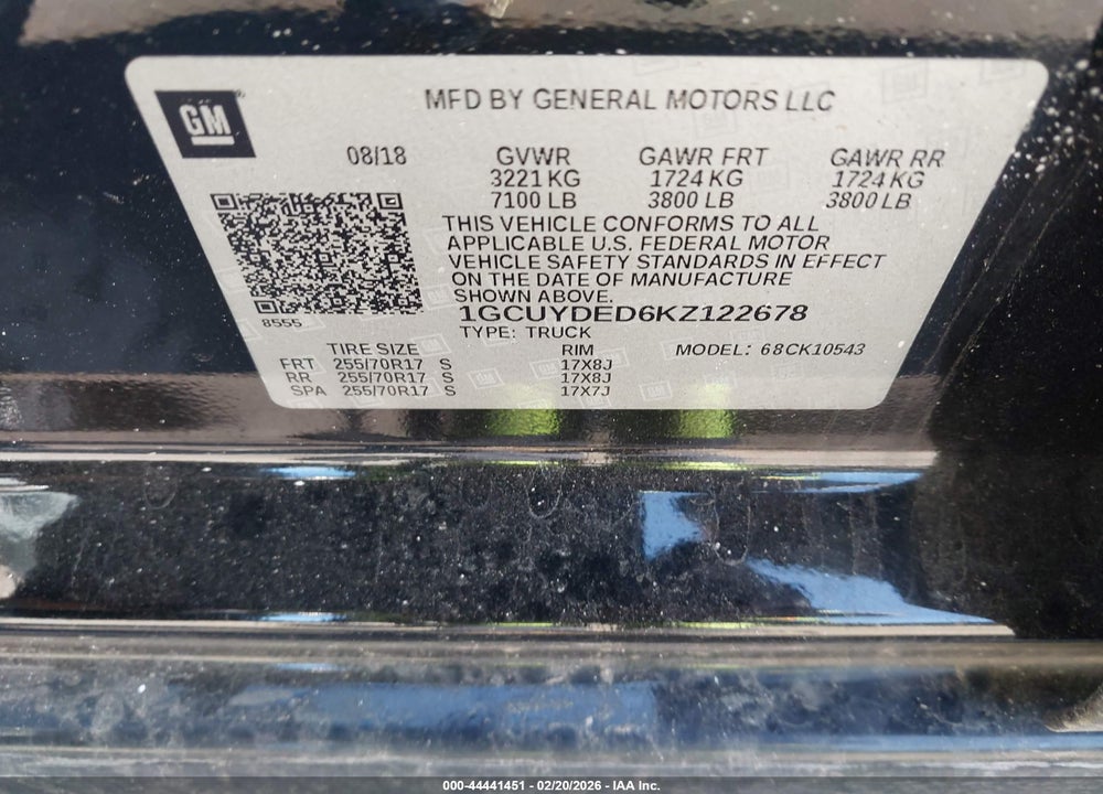 2019 CHEVROLET SILVERADO 1500 LT VIN: 1GCUYDED6KZ122678