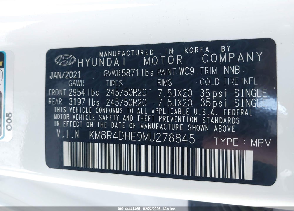 2021 HYUNDAI PALISADE SEL VIN: KM8R4DHE9MU278845