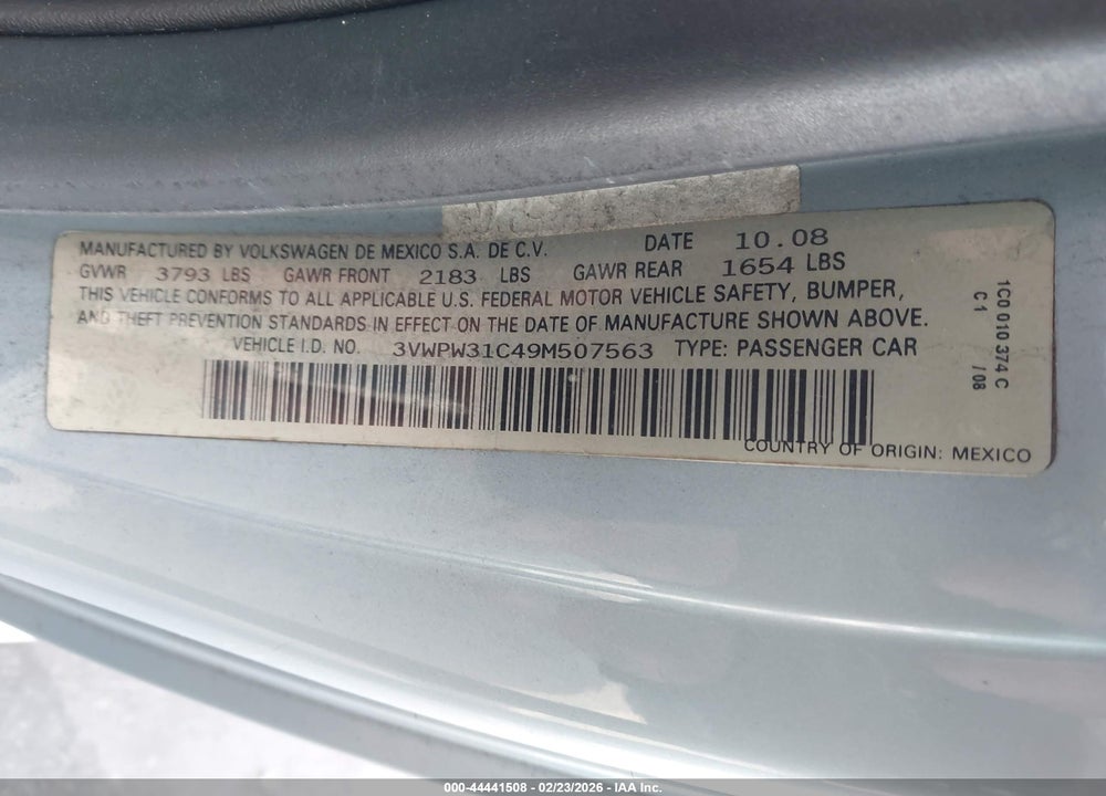 2009 VOLKSWAGEN NEW BEETLE 2.5L VIN: 3VWPW31C49M507563
