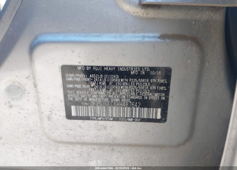 2017 SUBARU FORESTER 2.0XT PREMIUM VIN: JF2SJGEC6HH487642