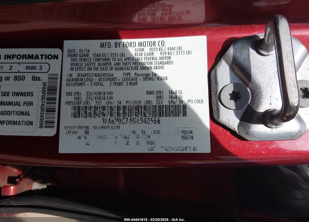 2016 FORD FUSION S VIN: 3FA6P0G74GR340566