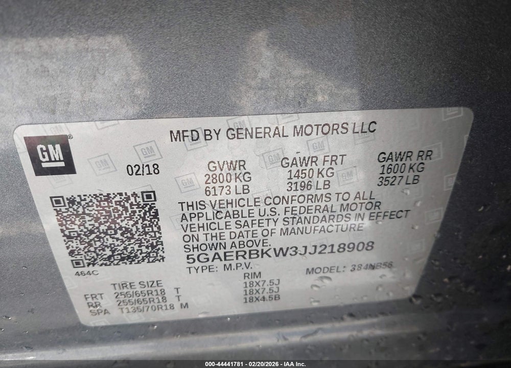 2018 BUICK ENCLAVE ESSENCE VIN: 5GAERBKW3JJ218908