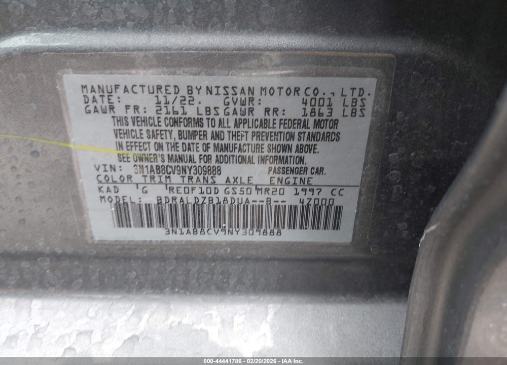 2022 NISSAN SENTRA SV XTRONIC CVT VIN: 3N1AB8CV9NY309888