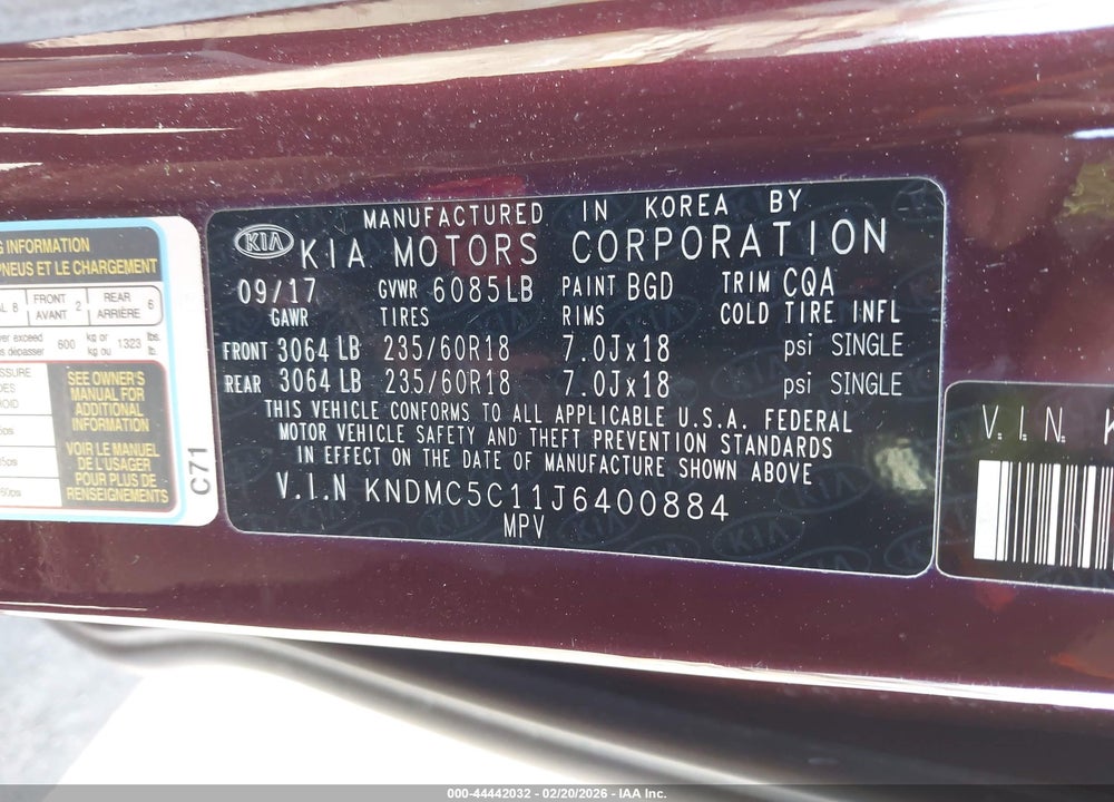 2018 KIA SEDONA EX VIN: KNDMC5C11J6400884