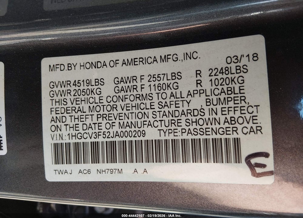 2018 HONDA ACCORD HYBRID EX-L VIN: 1HGCV3F52JA000209