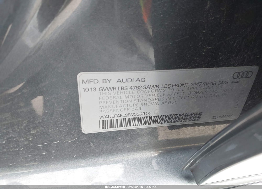 2014 AUDI A4 2.0T PREMIUM VIN: WAUEFAFL9EN020914