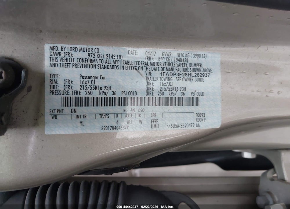 2017 FORD FOCUS SE VIN: 1FADP3F28HL262937