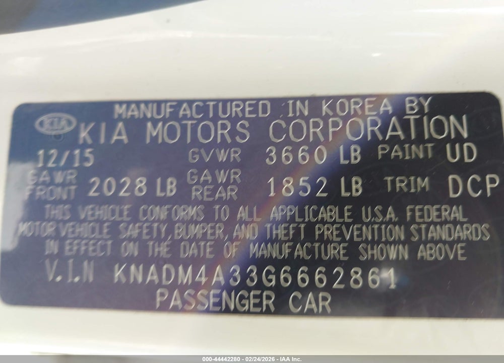 2016 KIA RIO LX VIN: KNADM4A33G6662861