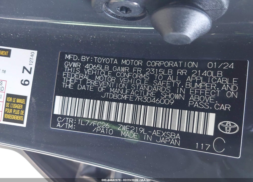 2024 TOYOTA COROLLA HYBRID SE VIN: JTDBCMFE7R3046009