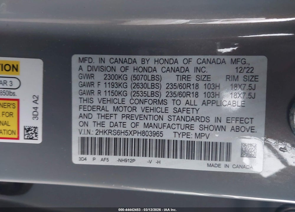 2023 HONDA CR-V HYBRID SPORT VIN: 2HKRS6H5XPH803965