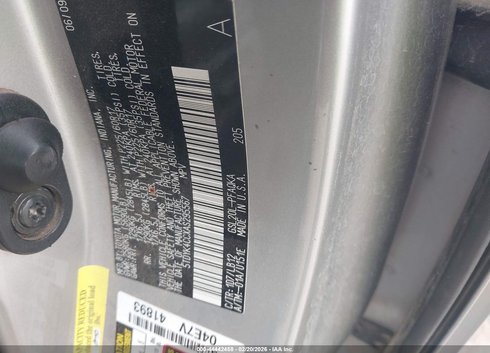 2010 TOYOTA SIENNA XLE VIN: 5TDYK4CCXAS295567