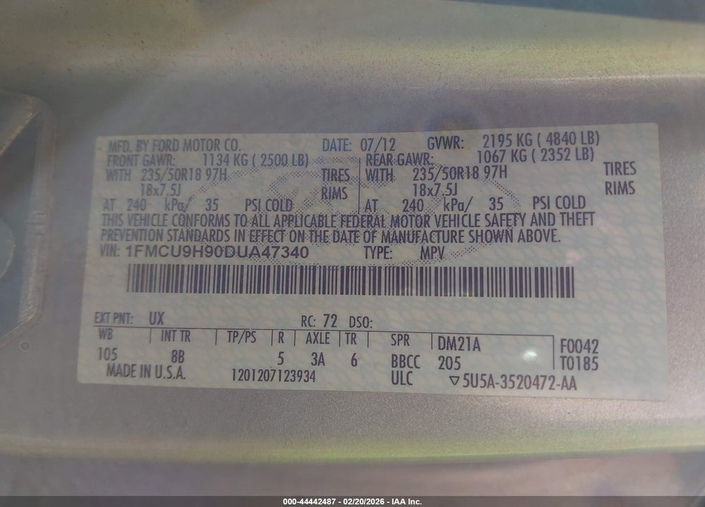 2013 FORD ESCAPE SEL VIN: 1FMCU9H90DUA47340