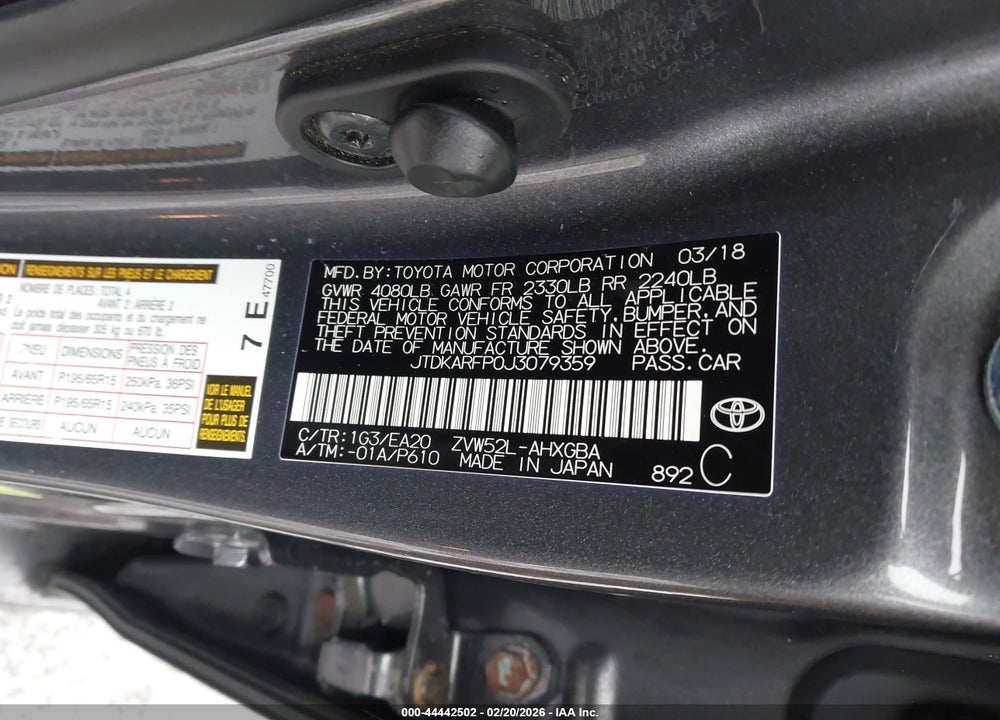2018 TOYOTA PRIUS PRIME ADVANCED VIN: JTDKARFP0J3079359