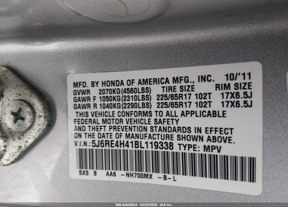 2011 HONDA CR-V SE VIN: 5J6RE4H41BL119338