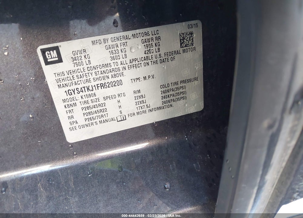 2015 CADILLAC ESCALADE ESV PREMIUM VIN: 1GYS4TKJ1FR620200