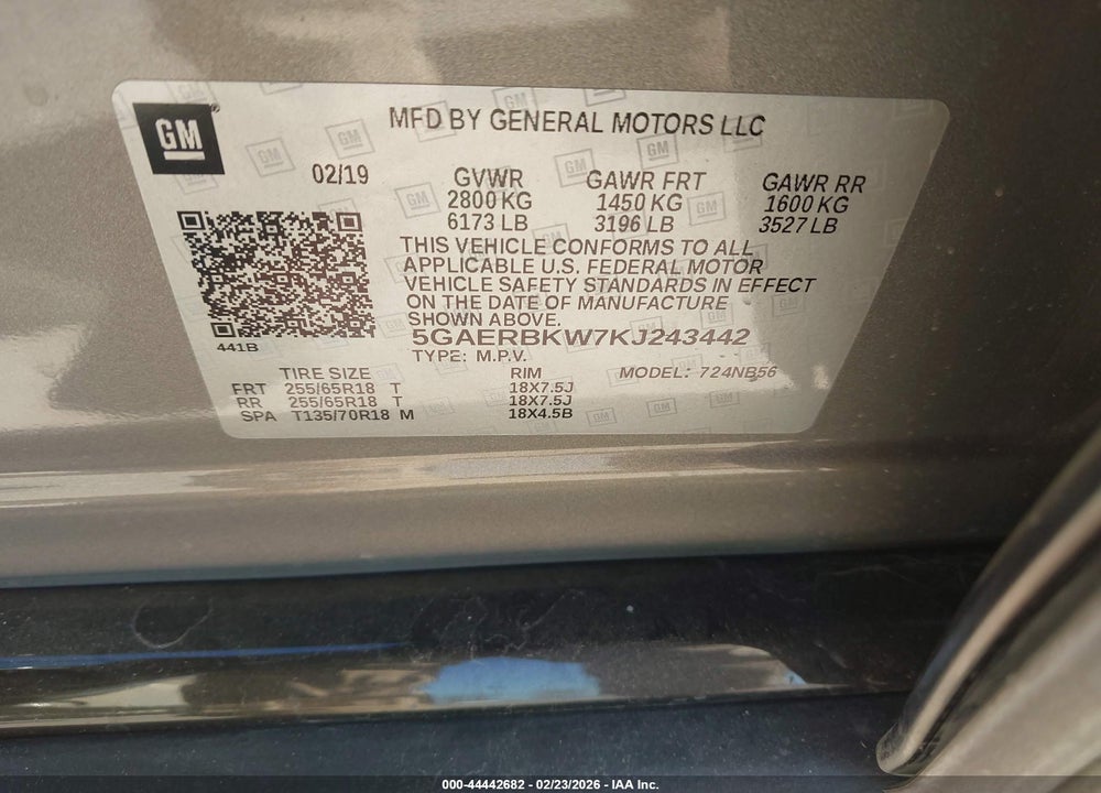 2019 BUICK ENCLAVE FWD ESSENCE VIN: 5GAERBKW7KJ243442