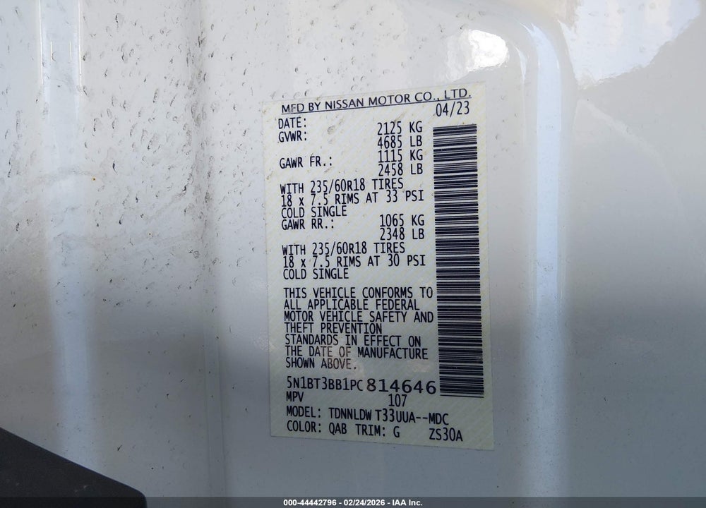 2023 NISSAN ROGUE SV INTELLIGENT AWD VIN: 5N1BT3BB1PC814646