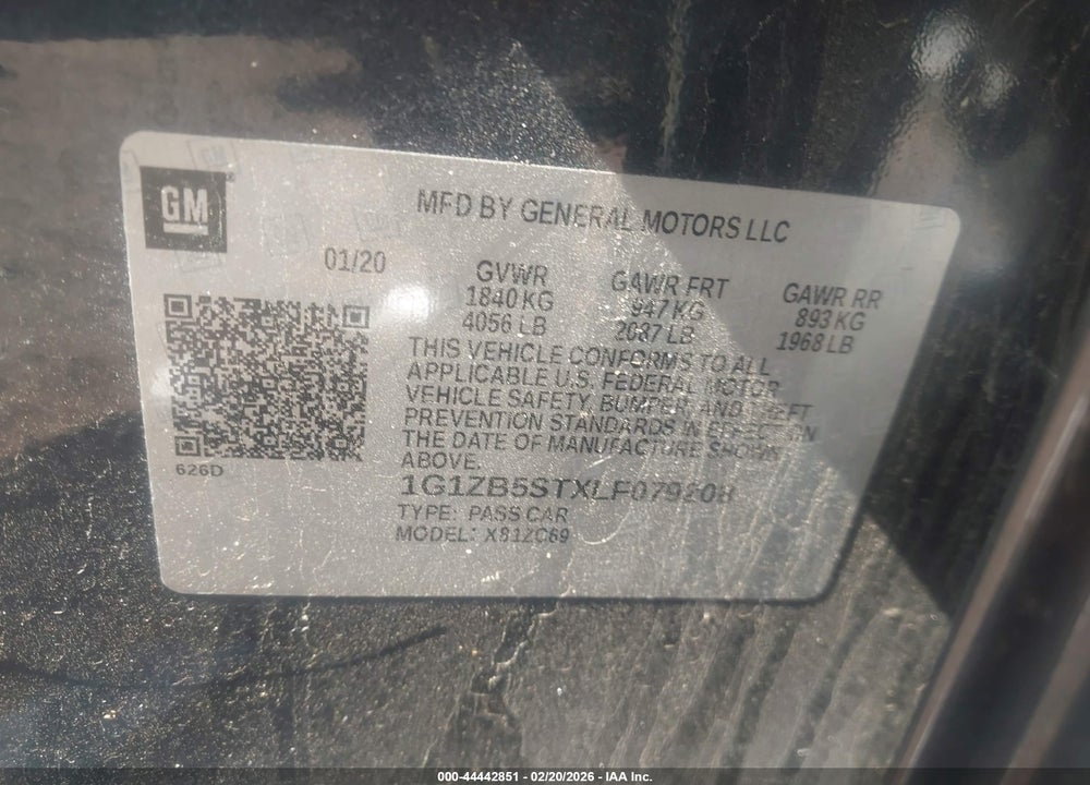 2020 CHEVROLET MALIBU FWD LS VIN: 1G1ZB5STXLF079208