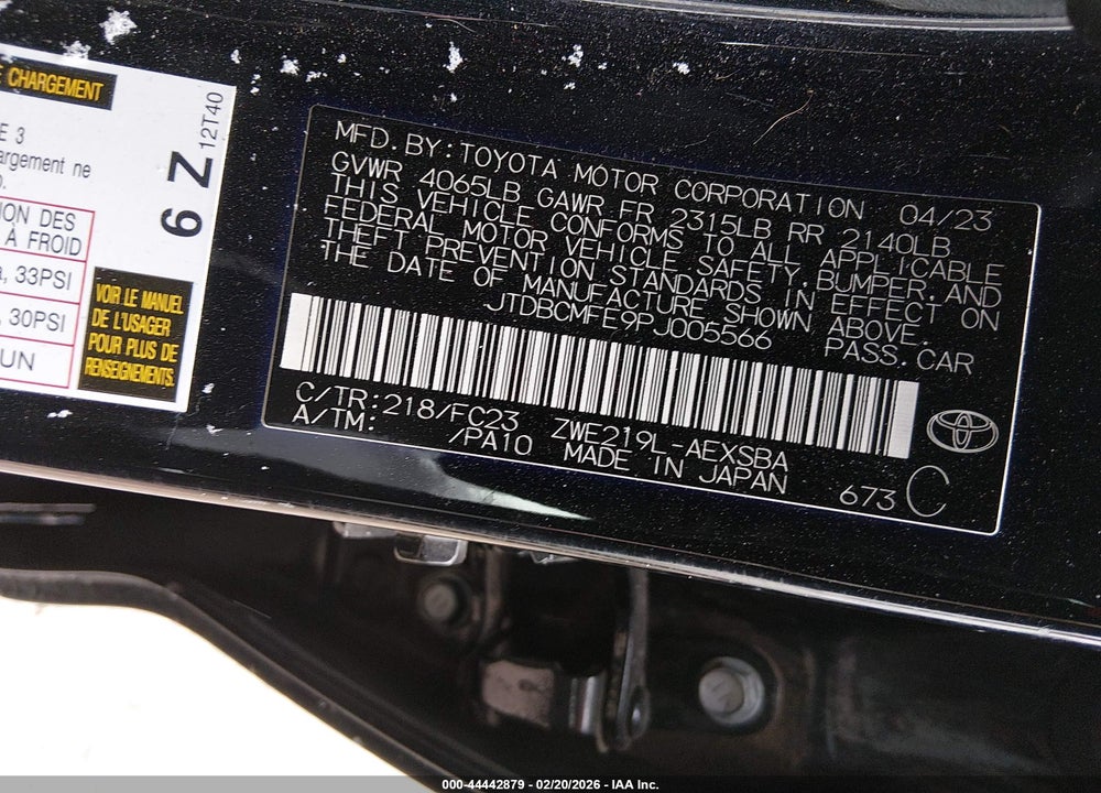 2023 TOYOTA COROLLA HYBRID SE VIN: JTDBCMFE9PJ005566