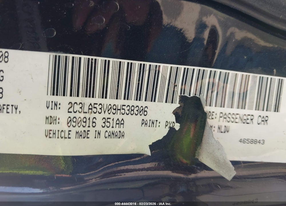 2009 CHRYSLER 300 TOURING VIN: 2C3LA53V09H538306
