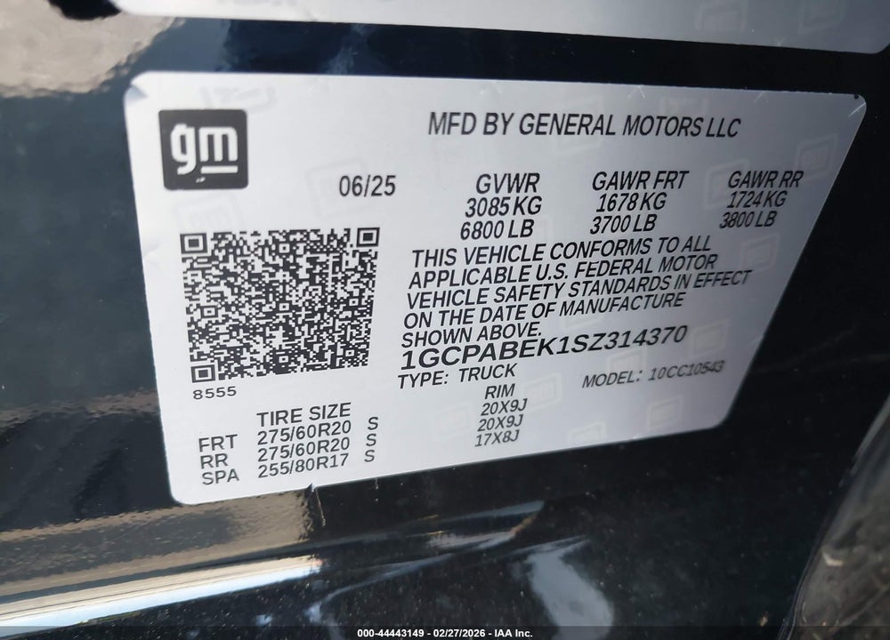 2025 CHEVROLET SILVERADO 1500 2WD  SHORT BED CUSTOM VIN: 1GCPABEK1SZ314370