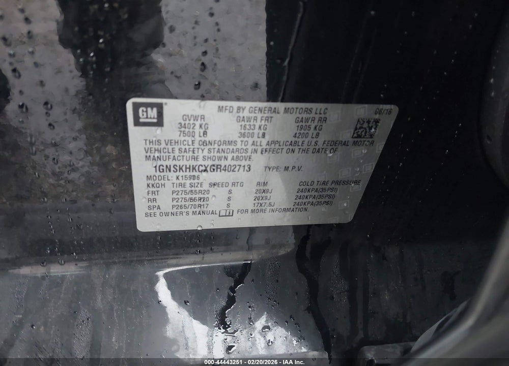 2016 CHEVROLET SUBURBAN LT VIN: 1GNSKHKCXGR402713