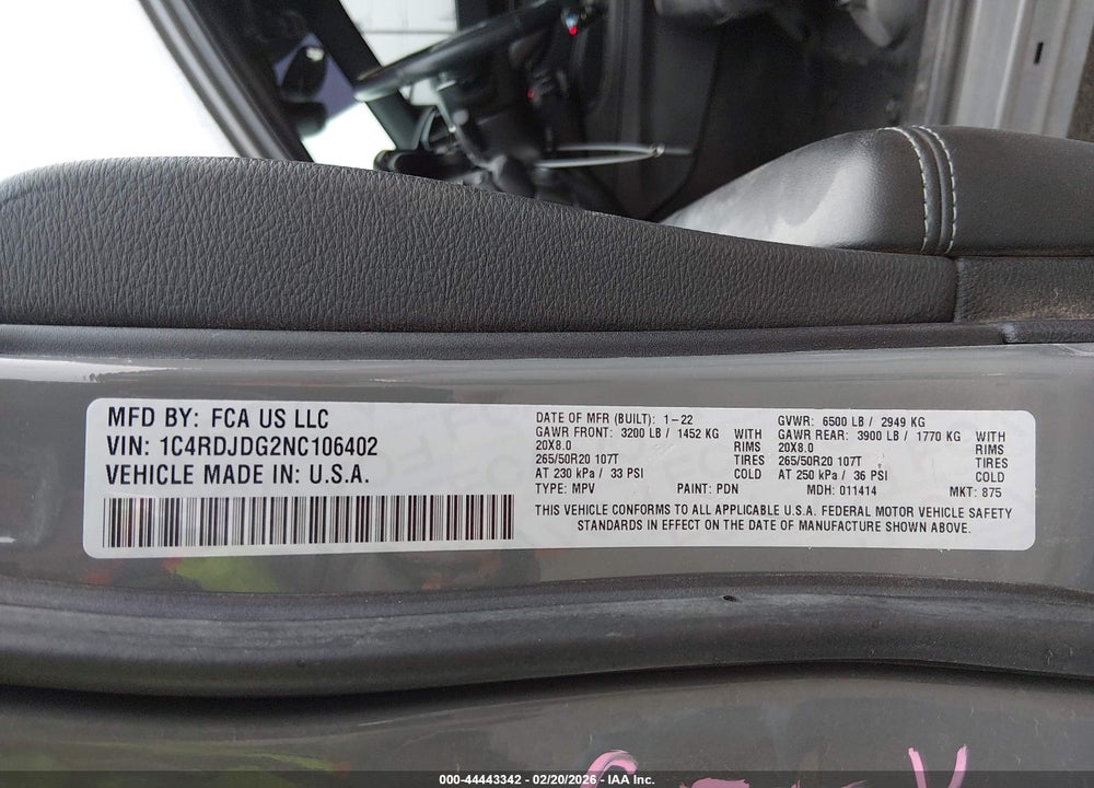 2022 DODGE DURANGO GT AWD VIN: 1C4RDJDG2NC106402