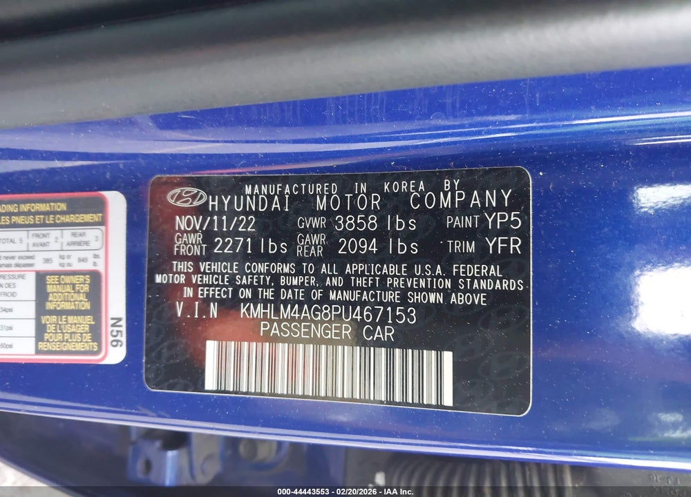 2023 HYUNDAI ELANTRA SEL VIN: KMHLM4AG8PU467153