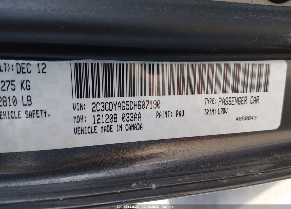 2013 DODGE CHALLENGER SXT VIN: 2C3CDYAG5DH607190