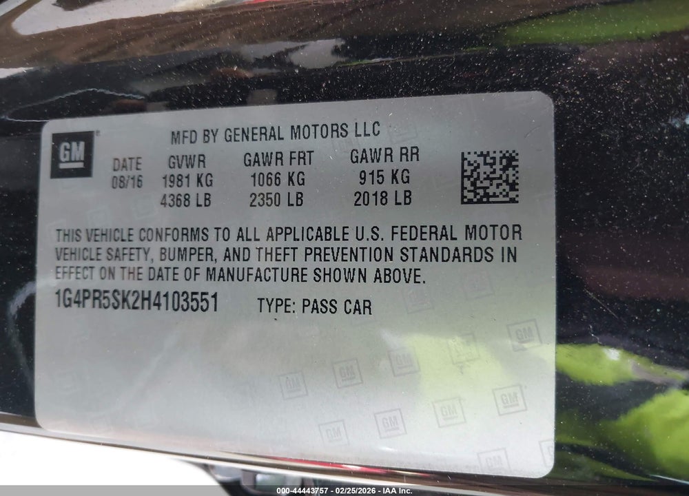 2017 BUICK VERANO SPORT TOURING VIN: 1G4PR5SK2H4103551