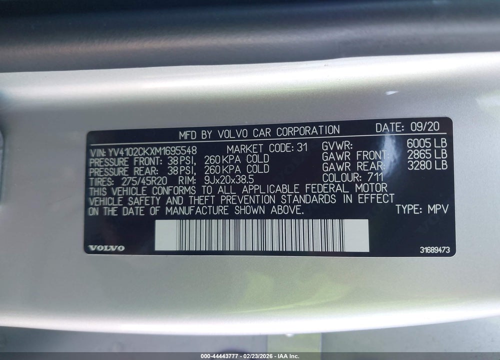 2021 VOLVO XC90 T5 MOMENTUM 7 PASSENGER VIN: YV4102CKXM1695548