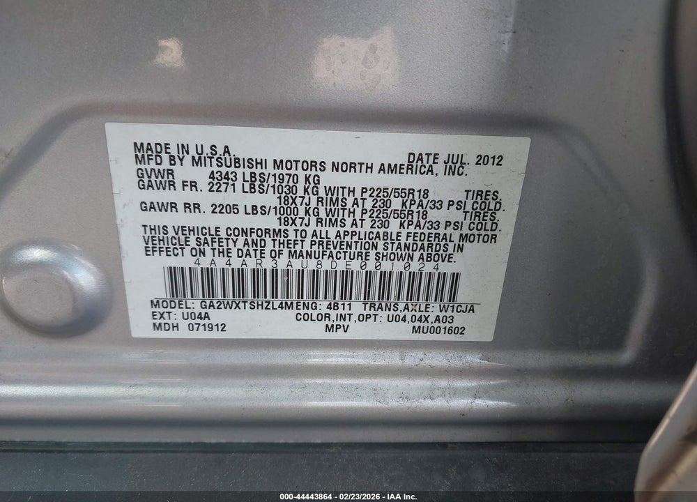 2013 MITSUBISHI OUTLANDER SPORT ES VIN: 4A4AR3AU8DE001024