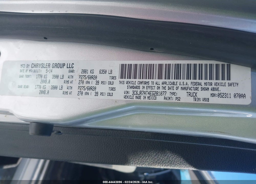 2014 RAM 1500 EXPRESS VIN: 3C6JR7AT4EG281077