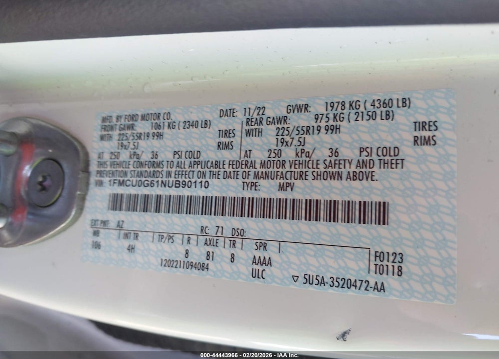 2022 FORD ESCAPE SE VIN: 1FMCU0G61NUB90110