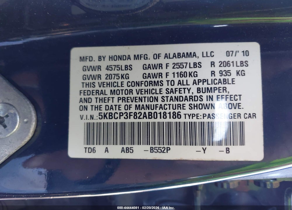 2010 HONDA ACCORD 3.5 EX-L VIN: 5KBCP3F82AB018186