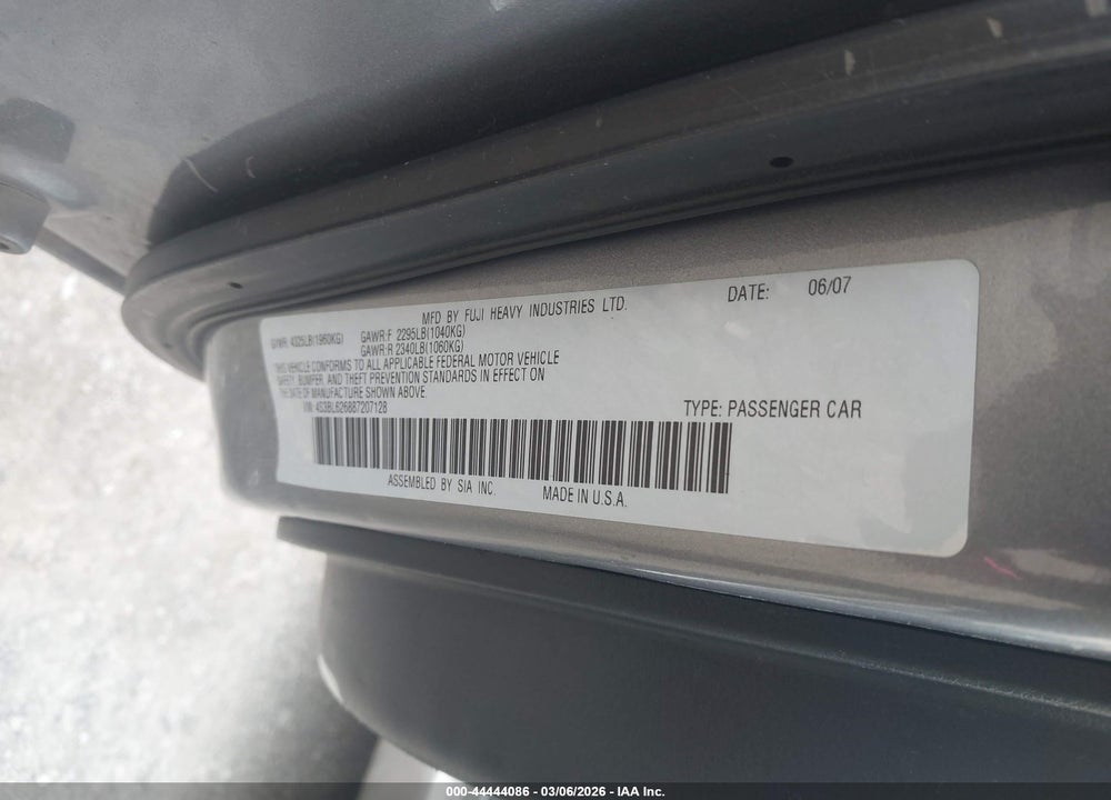 2008 SUBARU LEGACY 2.5I LIMITED VIN: 4S3BL626887207128