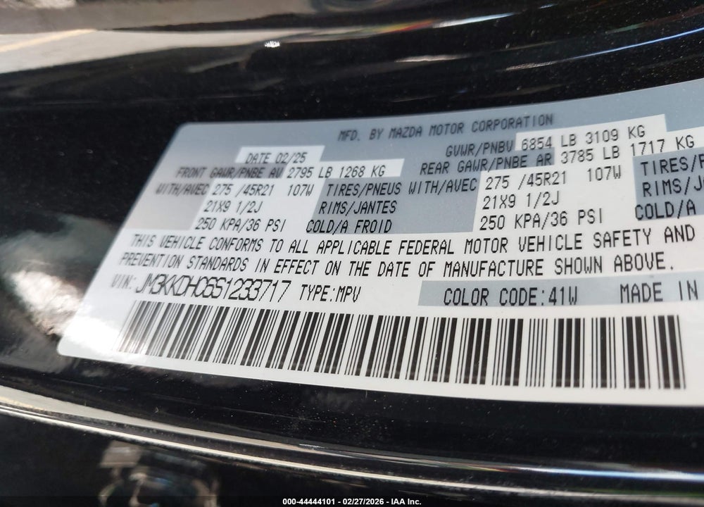 2025 MAZDA CX-90 3.3 TURBO S PREMIUM PACKAGE VIN: JM3KKDHC6S1233717