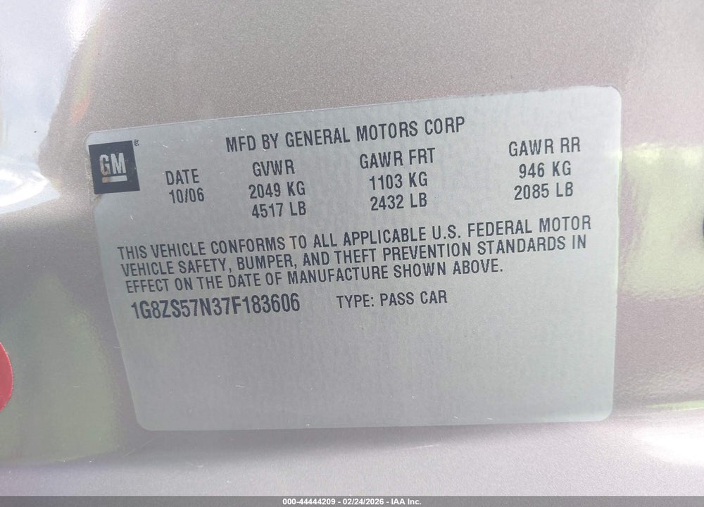 2007 SATURN AURA XE VIN: 1G8ZS57N37F183606