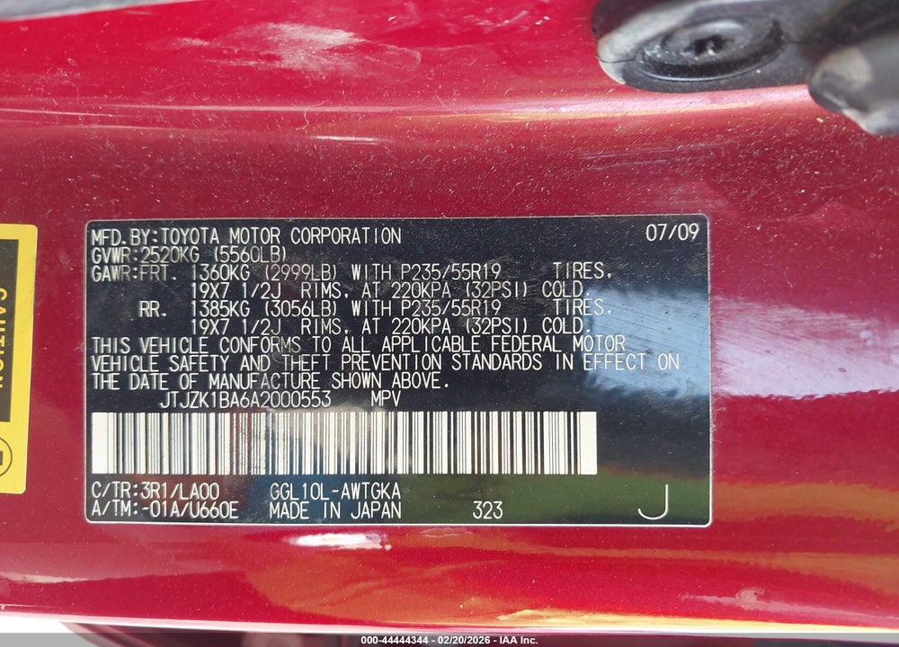 2010 LEXUS RX 350 VIN: JTJZK1BA6A2000553