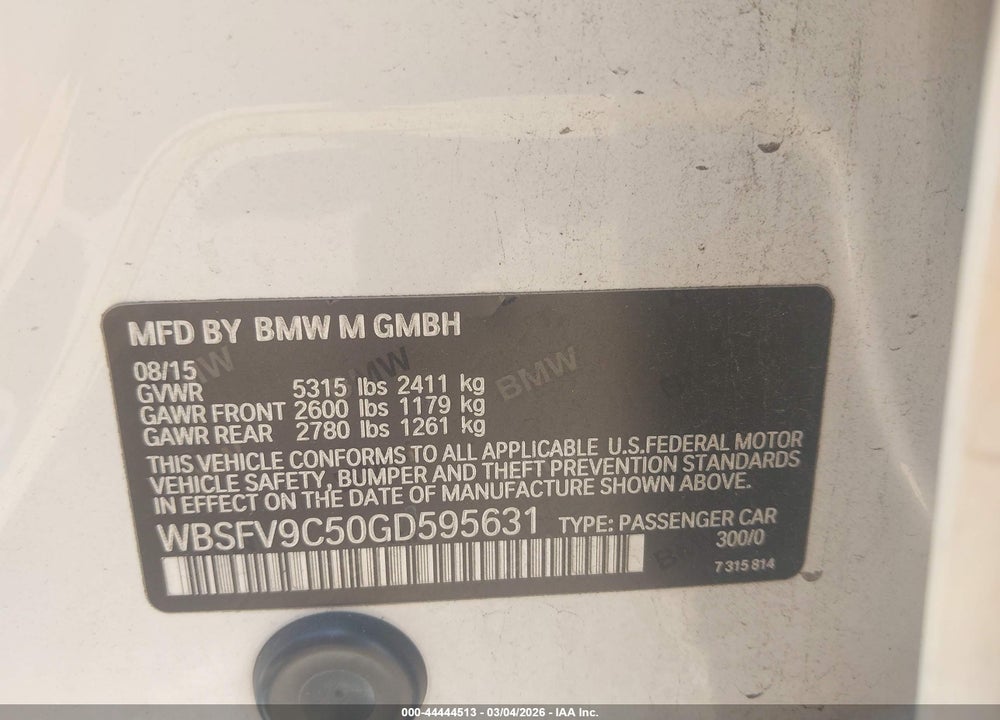 2016 BMW M5 VIN: WBSFV9C50GD595631