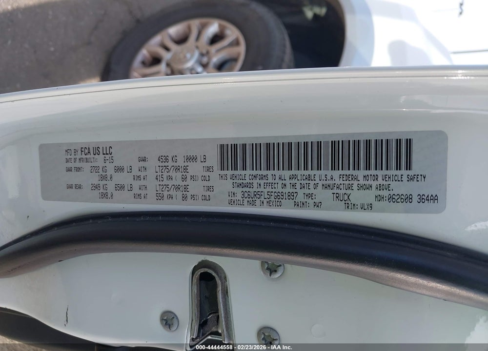 2015 RAM 2500 LAIE VIN: 3C6UR5FL5FG691897