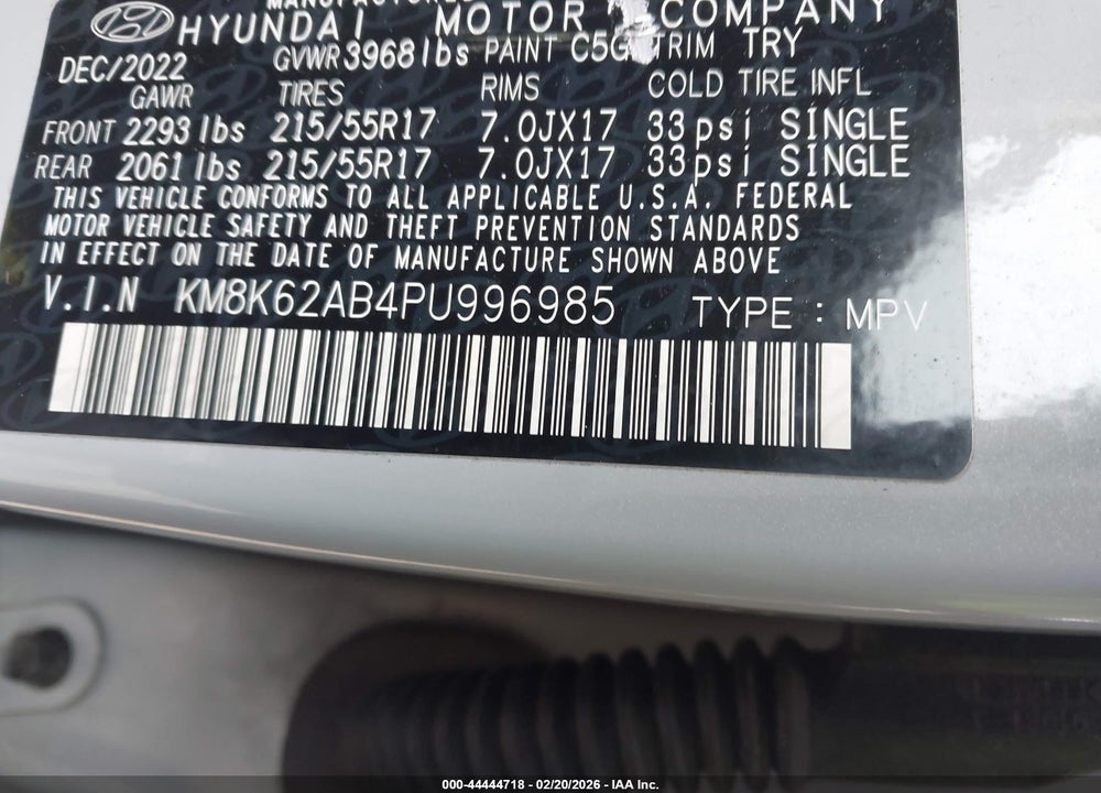 2023 HYUNDAI KONA SEL VIN: KM8K62AB4PU996985