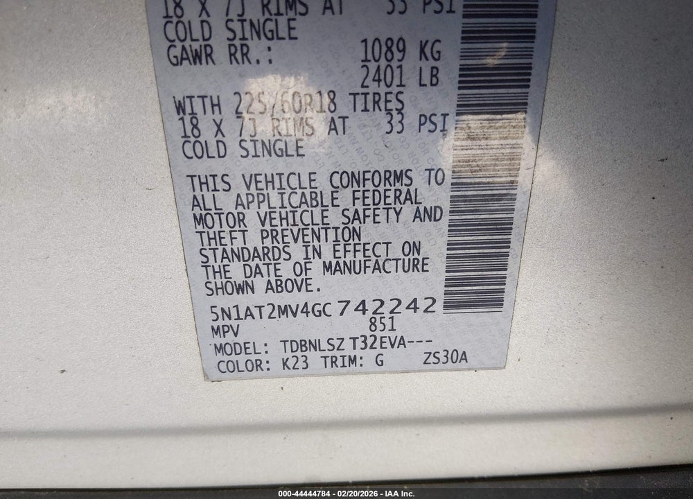 2016 NISSAN ROGUE SL VIN: 5N1AT2MV4GC742242