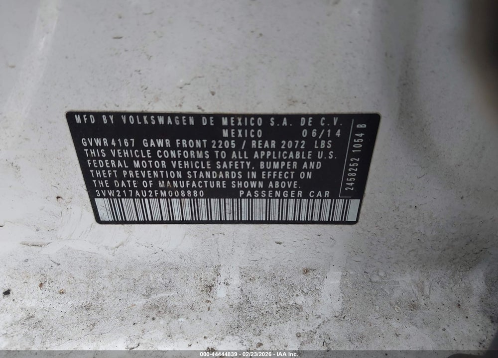 2015 VOLKSWAGEN GOLF TSI S 4-DOOR VIN: 3VW217AU2FM008880