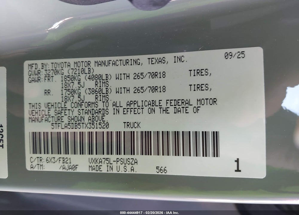 2026 TOYOTA TUNDRA SR5 CREWMAX 5.5' BED VIN: 5TFLA5DB5TX351520