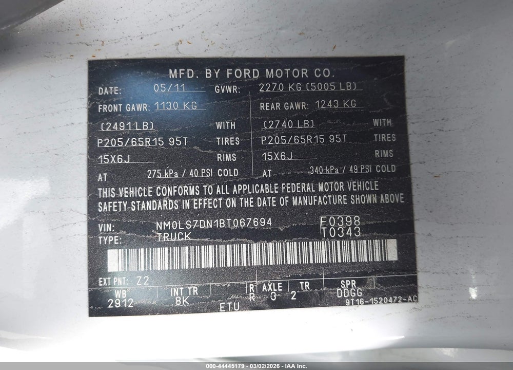 2011 FORD TRANSIT CONNECT XLT VIN: NM0LS7DN1BT067694