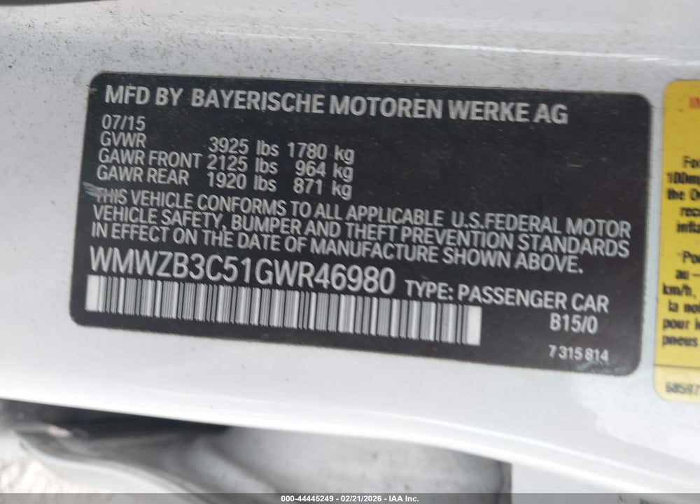 2016 MINI COUNTRYMAN COOPER VIN: WMWZB3C51GWR46980
