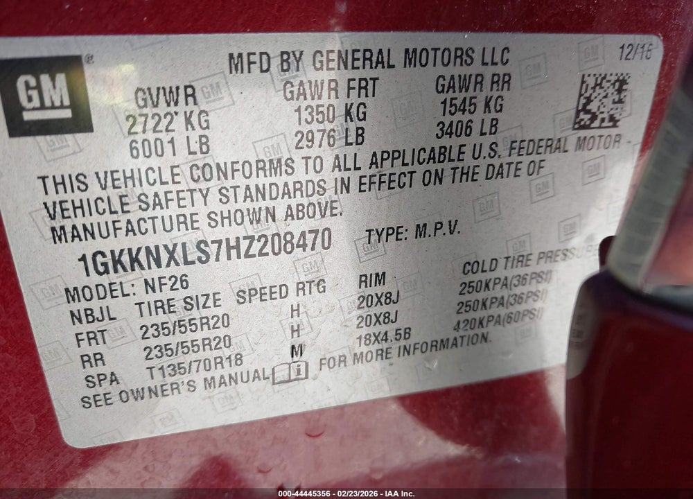 2017 GMC ACADIA DENALI VIN: 1GKKNXLS7HZ208470